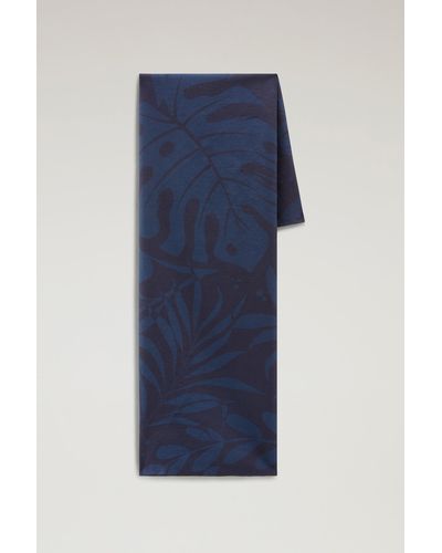Woolrich Garment-dyed Printed Bandana In Pure Cotton Blue