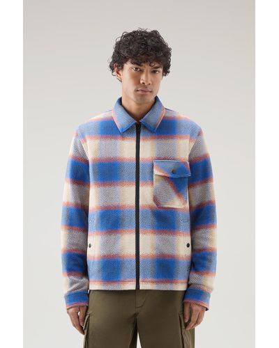 Woolrich Shirt Jacket In Manteco Recycled Cotton Blend Blue