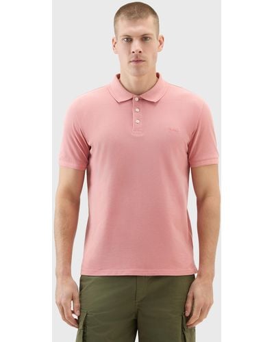 Woolrich Garment-dyed Mackinack Polo In Stretch Cotton Piquet - Pink