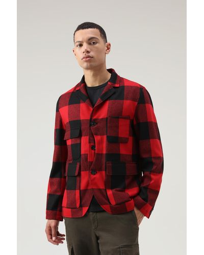 Woolrich Buffalo Check Pattern Upland Blazer In Recycled Wool - Red