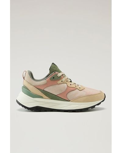 Woolrich Running Sneakers In Ripstop Fabric And Nubuck Leather - Metallic
