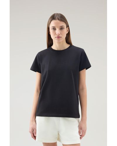 Woolrich Pure Cotton T-shirt With An Embroidered Logo - Black
