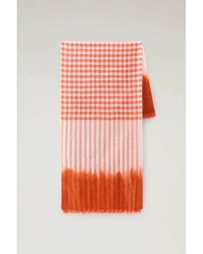Woolrich Wool And Cotton Blend Scarf With Micro-check Pattern Orange