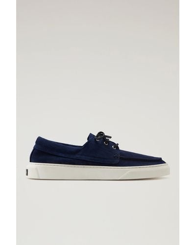 Woolrich Boat Shoes In Suede Leather - Blue