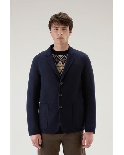 Woolrich Blazer In Manteco Recycled Wool Blend Blue