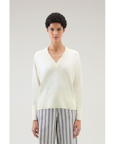 Woolrich V-neck Sweater In Cotton And Cashmere - Multicolor