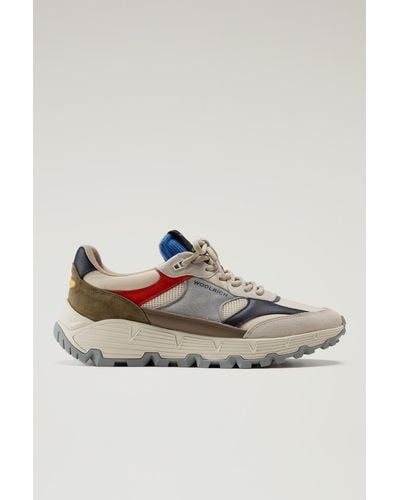 Woolrich Multicolor Tech Sneakers In Soft Leather With Suede Inserts
