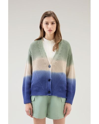 Woolrich Garment-dyed Cardigan In Pure Cotton - Blue