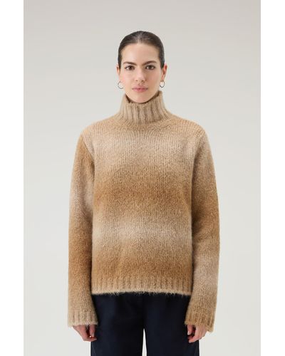 Woolrich Turtleneck Sweater In Alpaca Blend With Dégradé Effect - Natural
