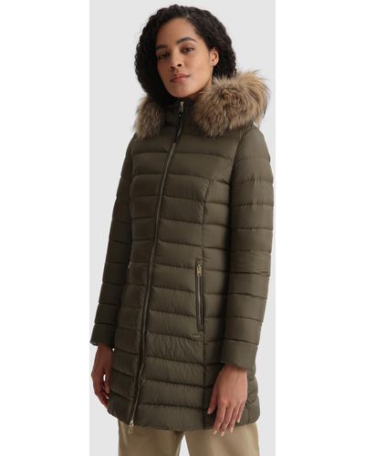 Woolrich Ellis Quilted Long Jacket With Removable Fur - Green