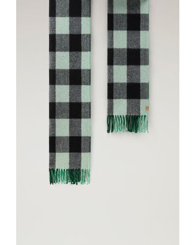 Woolrich Double-face Scarf In Pure Virgin Wool White - Green