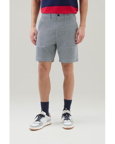 Woolrich Striped Chino Shorts In Stretch Cotton Blend Blue