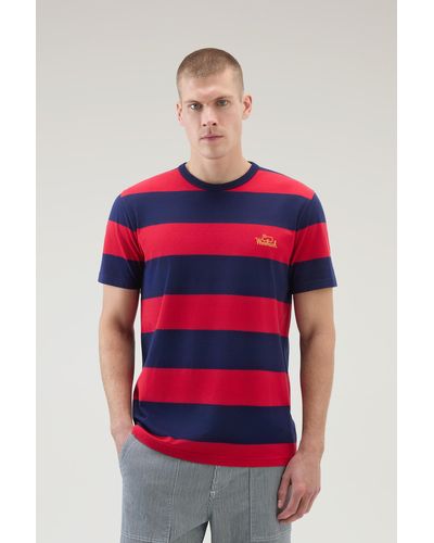 Woolrich Striped T-shirt In Stretch Cotton Jersey - Red