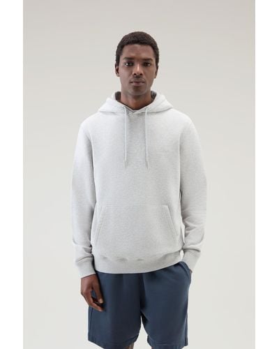 Woolrich Hoodie In Cotton Fleece With Embroidered Logo - Gray