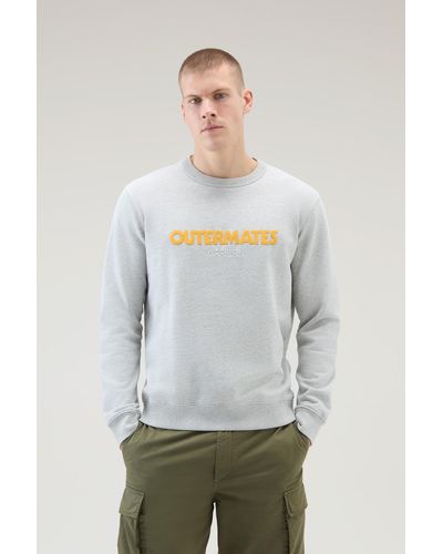 Woolrich Pure Cotton Crewneck Sweatshirt With Embossed Print - Gray