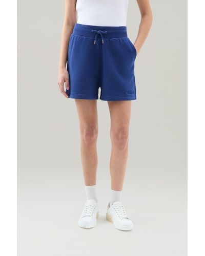 Woolrich Bermuda Sports Shorts In Pure Cotton Fleece With Drawstring Blue