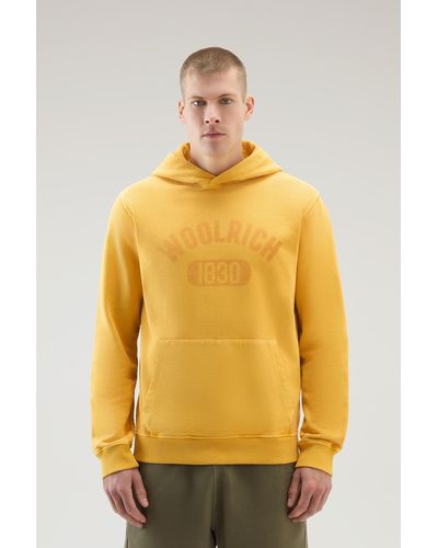 Woolrich Garment-dyed 1830 Hoodie In Pure Cotton - Yellow