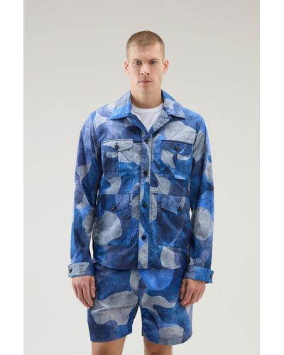 Woolrich Camo Overshirt In Ripstop Crinkle Nylon - Blue