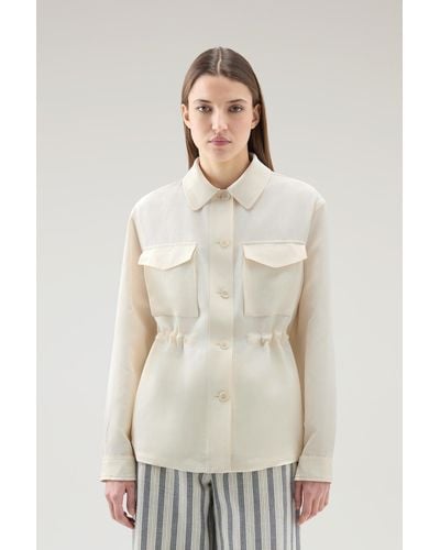 Woolrich Overshirt In Linen Blend - Natural