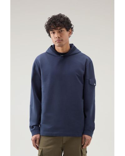 Woolrich Hooded Pure Cotton Sweatshirt With Pocket Blue