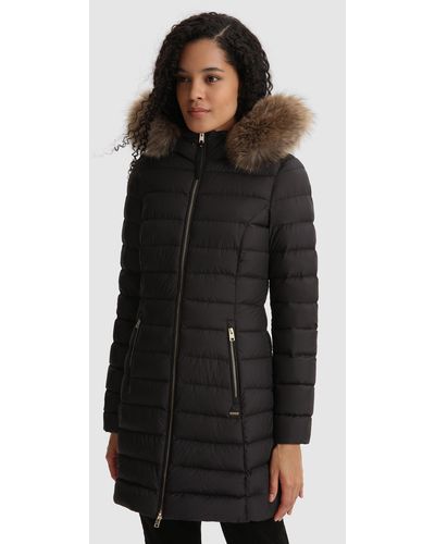 Woolrich Ellis Quilted Long Jacket With Removable Fur - Black