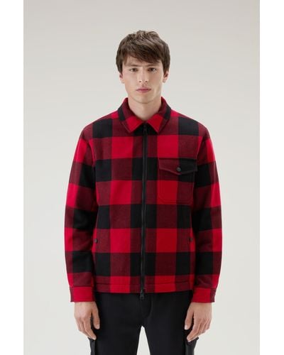 Woolrich Overshirt In Recycled Italian Wool Blend With Sherpa Lining - Red