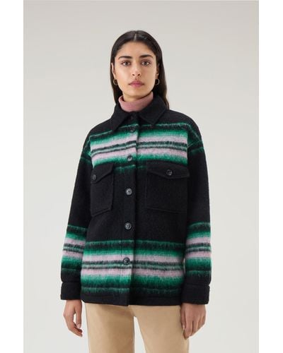 Woolrich Gentry Overshirt In Wool Blend Black - Multicolor