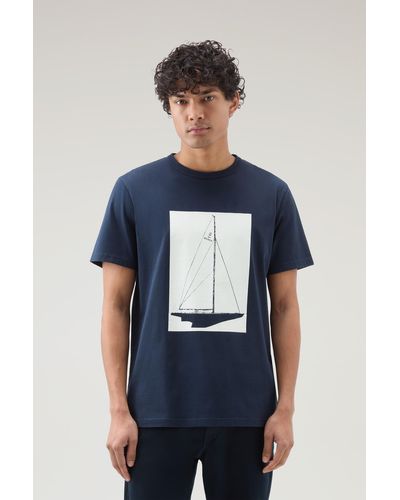 Woolrich Pure Cotton Nautical Print T-shirt Blue