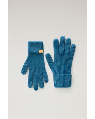 Woolrich Ribbed Gloves In Pure Merino Virgin Wool - Blue