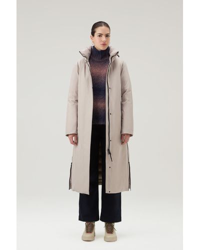 Woolrich Waterproof High-tech Long Coat In Recycled Gore-tex - Natural