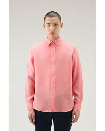 Woolrich Garment-dyed Pure Linen Shirt - Pink