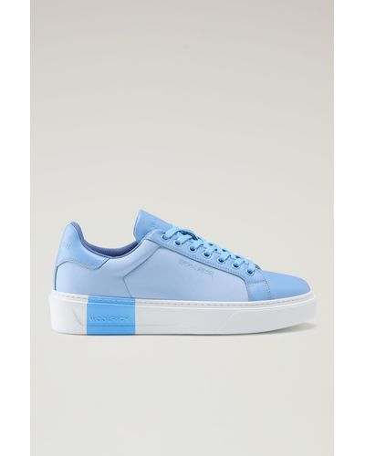 Woolrich Classic Court Sneakers In Technical Fabric With Leather Trim - Blue