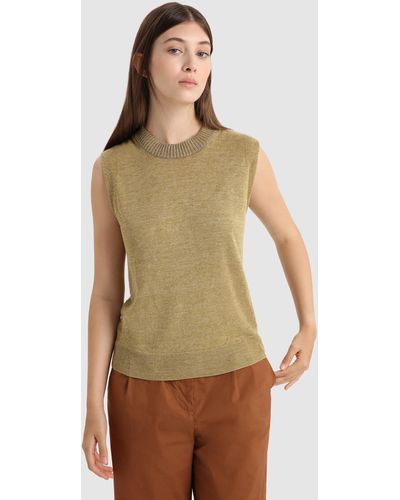 Woolrich Pure Linen Top With Ribbed Neck - Multicolor