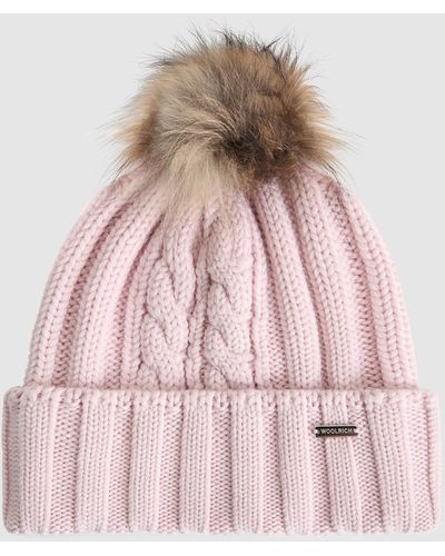 Woolrich Virgin Wool Beanie With Pompom - Pink