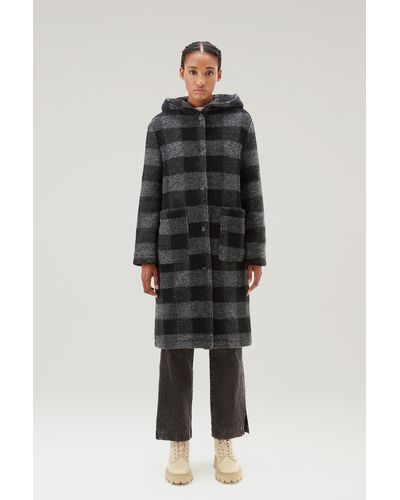 Woolrich Gentry Coat In Wool Blend With Hood Black - Multicolor