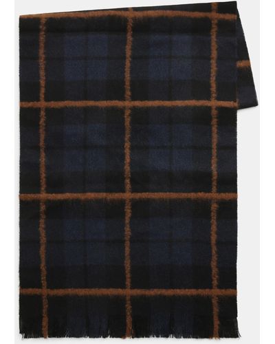 Woolrich Check Scarf In Mixed Alpaca And Wool - Blue