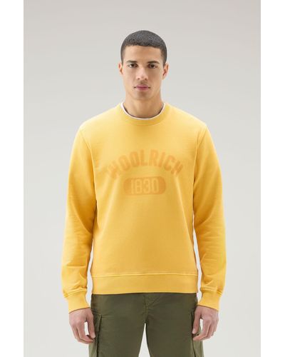 Woolrich Garment-dyed 1830 Crewneck Sweatshirt In Pure Cotton - Yellow