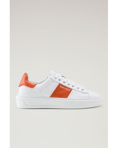 Woolrich Classic Court Sneakers In Leather With Contrasting Stripe - Multicolor