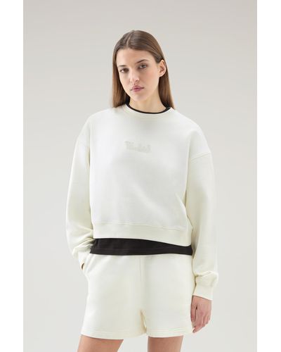 Woolrich Crewneck Pure Cotton Sweatshirt With Embroidered Logo - White