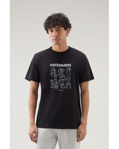 Woolrich Pure Cotton T-shirt With Outermates Print - Black
