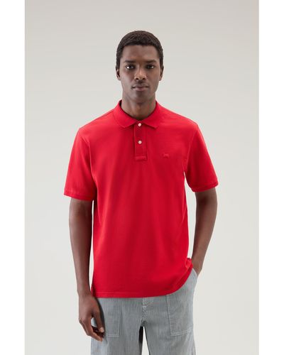 Woolrich Piquet Polo Shirt In Pure Cotton Red