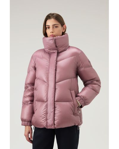 Woolrich Aliquippa Down Jacket In Glossy Nylon - Pink