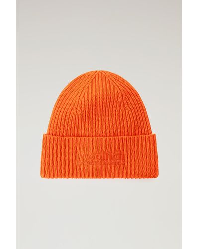 Woolrich Pure Merino Wool Ribbed Beanie - Serving The People / - Orange