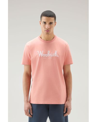 Woolrich Pure Cotton Embroidered T-shirt - Pink