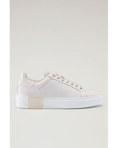 Woolrich Classic Court Sneakers In Technical Fabric With Leather Trim - White