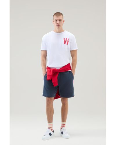 Woolrich Pure Cotton T-shirt With Chest Pocket White - Red
