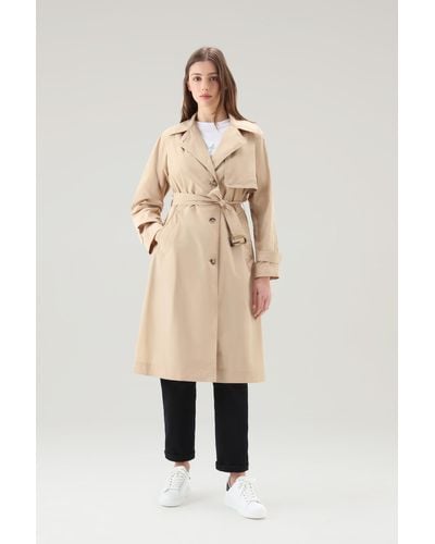 Woolrich Trench Coat In Urban Touch Fabric With Belted Waist - Natural