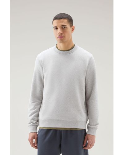 Woolrich Crewneck Cotton Fleece Sweatshirt With Embroidered Logo - Gray