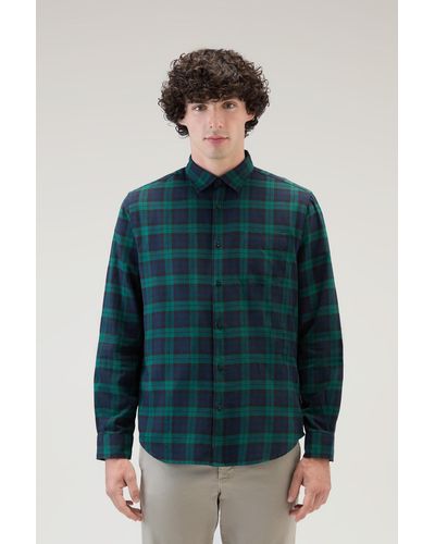 Woolrich Plaid Shirt In Lightweight Flannel - Blue