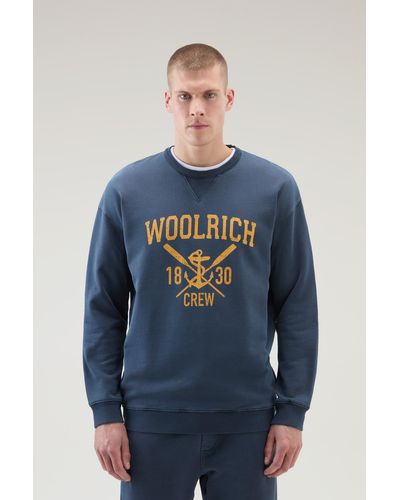 Woolrich Garment-dyed Crewneck Sweatshirt With Graphic Print - Blue